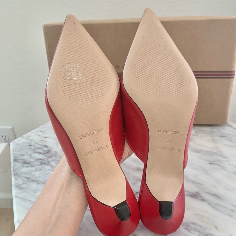 ❤️ ANTHROPOLOGIE Maeve Red Gold Heart Mule Kitten Heels Real Leather EU 36 - Picture 11 of 12